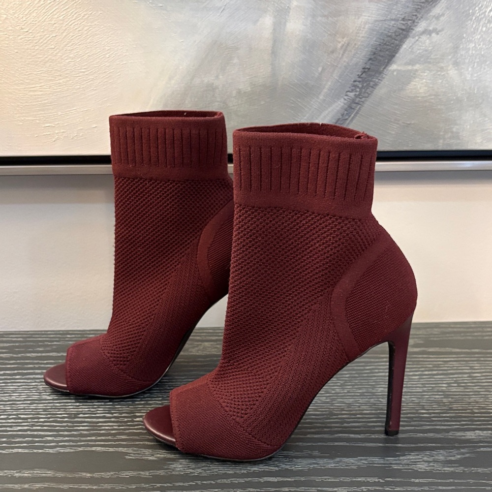 Call It Spring Women's Burgundy Knit Peep-Toe Sock Booties